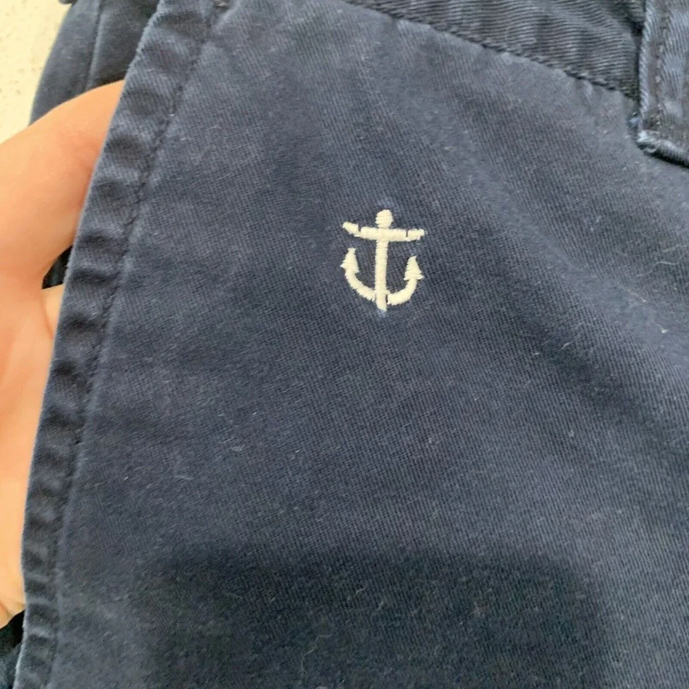 J.Crew 31 Chino Shorts Navy Blue Embroidered Anchor 92063 Nautical Preppy Mens